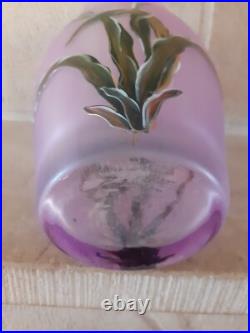 Vase ancien Verre émaillé Art Nouveau décor de Fleurs Signé LEGRAS orchidées