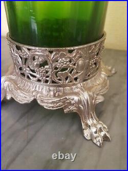 Vase ancien en verre art nouveau sur monture pieds griffe en métal argenté
