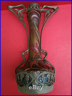 Vase art nouveau Loetz verre irisé Jugendstil iridescent glass Hauteur 37,5 cms