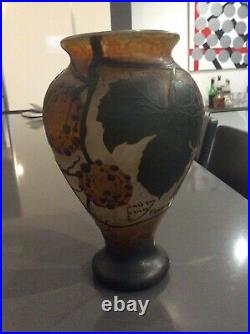 Vase art nouveau daum Nancy France en patte de verre degrave a l acide haut 20,5