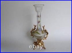 Vase art nouveau verre émaillé dégagé à l'acide monture bronze doré no Legras