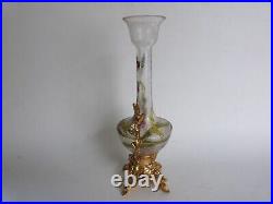 Vase art nouveau verre émaillé dégagé à l'acide monture bronze doré no Legras