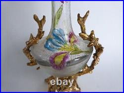 Vase art nouveau verre émaillé dégagé à l'acide monture bronze doré no Legras