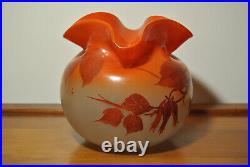 Vase boule ancien verre peint émaillé Legras art nouveau 1900 col ourlé