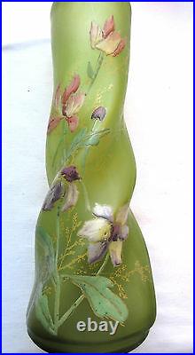 Vase bourse Art Nouveau verre framboise émaillé OR, LEGRAS Régate de Voiliers