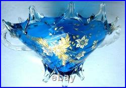 Vase d'Auguste JEAN Art Nouveau verre bleu émaillé de fleurs et feuilles Or fin