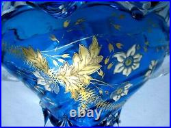 Vase d'Auguste JEAN Art Nouveau verre bleu émaillé de fleurs et feuilles Or fin