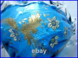 Vase d'Auguste JEAN Art Nouveau verre bleu émaillé de fleurs et feuilles Or fin