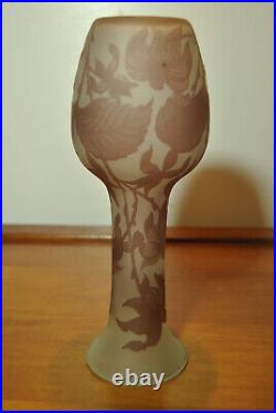 Vase en verre gravé acide décor style art nouveau fleur iris