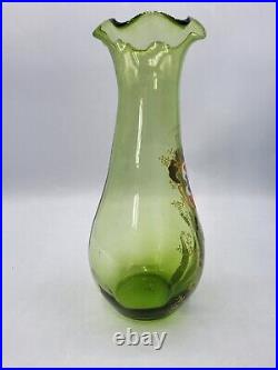 Vase en verre soufflé émaillé à décor floral de Legras Montjoye Art Nouveau