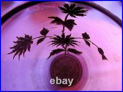 Vase haut Art Nouveau verre violet prune émaillé Legras les chardons à l'or fin