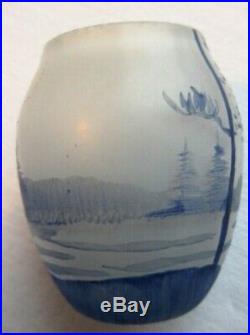 Vase miniature Art Nouveau, pâte de verre émaillée bleue Neige et Arbres 3,5 cm