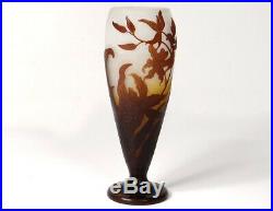 Vase pâte de verre Emile Gallé fleurs orchidées feuillage Art Nouveau XIXè