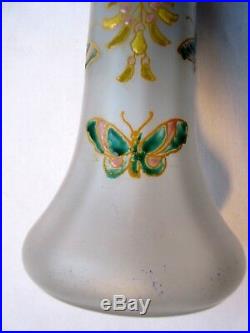 Vase pâte de verre émaillée Legras signé LEG Glycine et Papillons, Art Nouveau