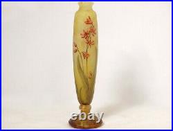 Vase piedouche pâte de verre Daum Nancy fleurs lys lis Art Nouveau XIXème