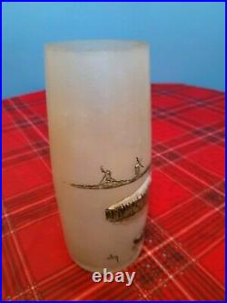Vase signé LEGRAS JEM, en verre, décor hivernal émaillé, Art Nouveau