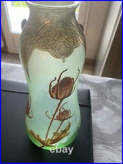 Vase verre émaillé ART-NOUVEAU LEGRAS MONTJOYE. 31 Cm