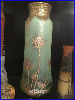 Vase verre émaillé ART-NOUVEAU LEGRAS MONTJOYE. 40 Cm