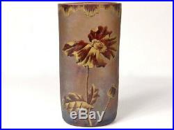 Vase verre émaillé Montjoye fleurs pavot feuillage Art Nouveau XIXè siècle