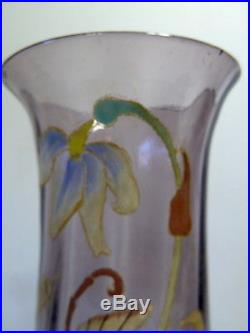 Vase verre émaillé signé Legras Libellule Narcisse 30 cm glass art nouveau 1