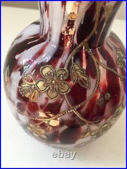 Vase verre moucheté décor émaillé fleurs cerisier Harrach Art Nouveau 1900