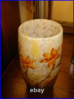 Vase verre multicouches Daum Nancy -décor Liliacées, Montbrétias Art Nouveau