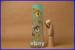 Vase verre style Legras Montjoye Moser pensées émaillées art nouveau 1900