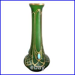 Vases Art nouveau 1900 en verre soufflé et décoré à l'or avec médaillon de tu