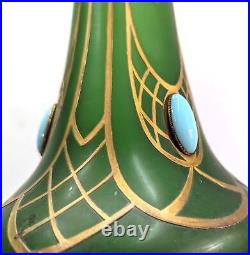 Vases Art nouveau 1900 en verre soufflé et décoré à l'or avec médaillon de tu