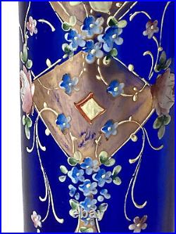Vases Rouleaux Verre Bleu Décor Floral Émaillé Legras Montjoye Art Nouveau