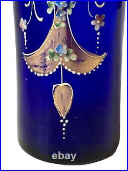 Vases Rouleaux Verre Bleu Décor Floral Émaillé Legras Montjoye Art Nouveau
