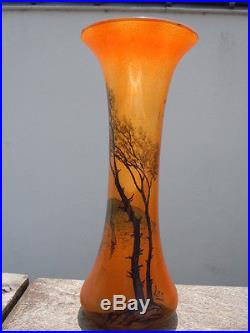 Vases verre peint décor voiliers bateau Legras époque Art Nouveau