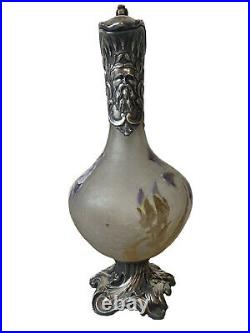 Victor SAGLIER (1809-1894) Aiguière Métal Argenté Verre Fleurs Iris Art Nouveau