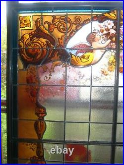 Vitrail exceptionnel Fenêtre Verre XIX Anges Putti fleurs entièrement restauré