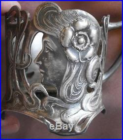 WMFB 2 porte-verre art nouveau 1900 régule argenté Femme styl Mucha Jugendstil
